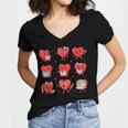 Cute Reading Hearts Valentine Day Book Lover Teacher Student Women's Jersey Short Sleeve Deep V-Neck Tshirt