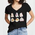 Cute Spooky Reading Book Halloween Fall Ghost Autumn Women's Jersey Short Sleeve Deep V-Neck Tshirt