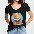 Cute Teddy Bear Reading Book Fun Women's Jersey Short Sleeve Deep V-Neck Tshirt