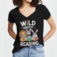Cute Wildlife Zoo Animals For Book Reader Bookworms Women's Jersey Short Sleeve Deep V-Neck Tshirt