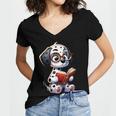 Dalmatian Reading a Book Dog Women's Jersey Short Sleeve Deep V-Neck Tshirt