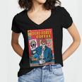 Dead Roast Coffee Comic Book Cover Style Skeleton Barista Women's Jersey Short Sleeve Deep V-Neck Tshirt