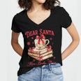 Dear Santa More Books Please Coquette Bow Books Christmas Women's Jersey Short Sleeve Deep V-Neck Tshirt Dear Santa More Books Please Coquette Bow Books Christmas Women's Jersey Short Sleeve Deep V-Neck Tshirt