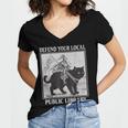Defend Your Local Library Knight Cat Rider Book Lover Women's Jersey Short Sleeve Deep V-Neck Tshirt