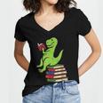 Dino Reading Read Reading Librarian Book Men Boys Kids Women's Jersey Short Sleeve Deep V-Neck Tshirt