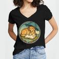 Dog Reading Book Rain Cozy Umbrella Cute Art Men Women's Jersey Short Sleeve Deep V-Neck Tshirt
