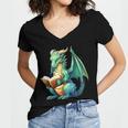 Dragon With Book Women's Jersey Short Sleeve Deep V-Neck Tshirt