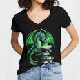Dragon Reading Books Bookworm Women's Jersey Short Sleeve Deep V-Neck Tshirt