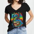 Dragon Reading Colorful Fantasy Book Lover Women's Jersey Short Sleeve Deep V-Neck Tshirt Dragon Reading Colorful Fantasy Book Lover Women's Jersey Short Sleeve Deep V-Neck Tshirt