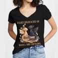 Easily Distracted By Books & Dragons Librarian Book Lover Women's Jersey Short Sleeve Deep V-Neck Tshirt