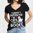 Easily Distracted By Cats And Books Cute Cat And Book Lovers Women's Jersey Short Sleeve Deep V-Neck Tshirt