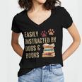Easily Distracted By Dogs And Books Pets Books Lovers Women's Jersey Short Sleeve Deep V-Neck Tshirt
