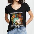 Easily Distracted By Dragons Books Cats Fantasy Book Lover Women's Jersey Short Sleeve Deep V-Neck Tshirt Easily Distracted By Dragons Books Cats Fantasy Book Lover Women's Jersey Short Sleeve Deep V-Neck Tshirt