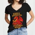 Easily Distracted By Dragons And Books Reading Women's Jersey Short Sleeve Deep V-Neck Tshirt