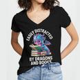 Easily Distracted By Dragons And Books Women's Jersey Short Sleeve Deep V-Neck Tshirt