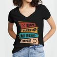 Eat Sleep Read Repeat Reading Books Reader Bookworm Women's Jersey Short Sleeve Deep V-Neck Tshirt