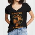 Education Is Freedom Teacher Book Black History Month Women's Jersey Short Sleeve Deep V-Neck Tshirt