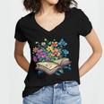 Enchanted Open Book With Blooming Flowers Women's Jersey Short Sleeve Deep V-Neck Tshirt Enchanted Open Book With Blooming Flowers Women's Jersey Short Sleeve Deep V-Neck Tshirt