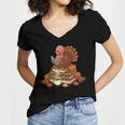 Fall Book Vintage Turkey Thanksgiving Reading Book Lovers Women's Jersey Short Sleeve Deep V-Neck Tshirt