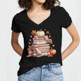 Fall Colors s I Love Fall s Books & Pumpkins Women's Jersey Short Sleeve Deep V-Neck Tshirt Fall Colors s I Love Fall s Books & Pumpkins Women's Jersey Short Sleeve Deep V-Neck Tshirt