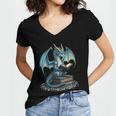 Fantasy Dragon Reading Magical Book Lover Halloween Vibes Women's Jersey Short Sleeve Deep V-Neck Tshirt