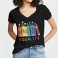 Floral Book Equality Human Rights Social Justice Peace Love Women's Jersey Short Sleeve Deep V-Neck Tshirt