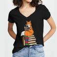Fox Books Read Reading Librarian America Men Women Kids Women's Jersey Short Sleeve Deep V-Neck Tshirt