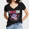Freadom Anti Ban Books Freedom To Read Book Reading Women's Jersey Short Sleeve Deep V-Neck Tshirt Freadom Anti Ban Books Freedom To Read Book Reading Women's Jersey Short Sleeve Deep V-Neck Tshirt