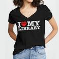 Fun I Love My Library Book Reader Bookworm Librarian Costume Women's Jersey Short Sleeve Deep V-Neck Tshirt