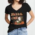 Ghost Library Reading Books Halloween Men Women Kids Women's Jersey Short Sleeve Deep V-Neck Tshirt Ghost Library Reading Books Halloween Men Women Kids Women's Jersey Short Sleeve Deep V-Neck Tshirt
