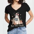 Ghost Reading Book Coquette Bow Halloween Girl Kid Teacher Women's Jersey Short Sleeve Deep V-Neck Tshirt Ghost Reading Book Coquette Bow Halloween Girl Kid Teacher Women's Jersey Short Sleeve Deep V-Neck Tshirt