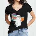 Ghost Reading Books Halloween Library Women's Jersey Short Sleeve Deep V-Neck Tshirt