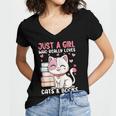 Girl Who Loves Cats And Books Cute Women's Jersey Short Sleeve Deep V-Neck Tshirt Girl Who Loves Cats And Books Cute Women's Jersey Short Sleeve Deep V-Neck Tshirt