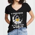 Good Book Is Out Of This World Astronaut Moon Space Reading Women's Jersey Short Sleeve Deep V-Neck Tshirt Good Book Is Out Of This World Astronaut Moon Space Reading Women's Jersey Short Sleeve Deep V-Neck Tshirt
