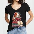 Guinea Pig Reading Books Matching Bookworm Readers Librarian Women's Jersey Short Sleeve Deep V-Neck Tshirt