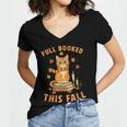 Halloween Fully Booked This Fall Book Ginger Cat Reading Women's Jersey Short Sleeve Deep V-Neck Tshirt