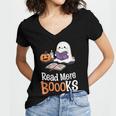 Halloween Teacher Women Cute Reading Ghost Read More Books Women's Jersey Short Sleeve Deep V-Neck Tshirt Halloween Teacher Women Cute Reading Ghost Read More Books Women's Jersey Short Sleeve Deep V-Neck Tshirt