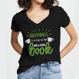 Happiness Is a Cup Of Tea And a Good Book Women's Jersey Short Sleeve Deep V-Neck Tshirt
