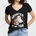 Haunted By My TBR Cute Ghost Book Reading Teacher Halloween Women's Jersey Short Sleeve Deep V-Neck Tshirt Haunted By My TBR Cute Ghost Book Reading Teacher Halloween Women's Jersey Short Sleeve Deep V-Neck Tshirt