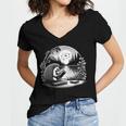 Hedgehog Reading Book Full Moon Lake Scenery Women's Jersey Short Sleeve Deep V-Neck Tshirt