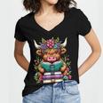 Highland Cow Book Floral Bookworm Women's Jersey Short Sleeve Deep V-Neck Tshirt Highland Cow Book Floral Bookworm Women's Jersey Short Sleeve Deep V-Neck Tshirt