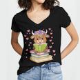 Highland Cow Reading Book Floral Bookworm Women's Jersey Short Sleeve Deep V-Neck Tshirt Highland Cow Reading Book Floral Bookworm Women's Jersey Short Sleeve Deep V-Neck Tshirt