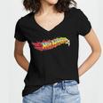 Hot Wheels Comic Book Fire Logo Women's Jersey Short Sleeve Deep V-Neck Tshirt Hot Wheels Comic Book Fire Logo Women's Jersey Short Sleeve Deep V-Neck Tshirt