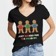 Just Booked For The Holidays Gingerbread Women's Jersey Short Sleeve Deep V-Neck Tshirt Just Booked For The Holidays Gingerbread Women's Jersey Short Sleeve Deep V-Neck Tshirt
