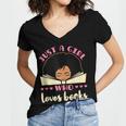 Just a Girl Who Loves Books African American Book Nerd Lover Women's Jersey Short Sleeve Deep V-Neck Tshirt