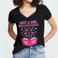 Just A Girl Who Loves Books Butterflies Reading Women's Jersey Short Sleeve Deep V-Neck Tshirt Just A Girl Who Loves Books Butterflies Reading Women's Jersey Short Sleeve Deep V-Neck Tshirt