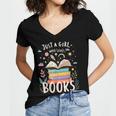 Just a Girl Who Loves Books Cute Book Lover Bookworm Women's Jersey Short Sleeve Deep V-Neck Tshirt