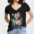 Just A Girl Who Loves Books Messy Bun Book Skeleton Bookworm Women's Jersey Short Sleeve Deep V-Neck Tshirt