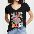 Just A Girl Who Loves Books Reading Cute Bookworm Girls Kids Women's Jersey Short Sleeve Deep V-Neck Tshirt