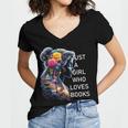 Just a Girl Who Loves Books Women's Jersey Short Sleeve Deep V-Neck Tshirt